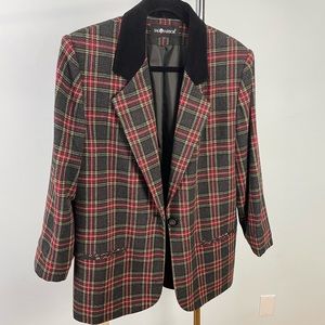 Wool plaid blazer with velvet collar